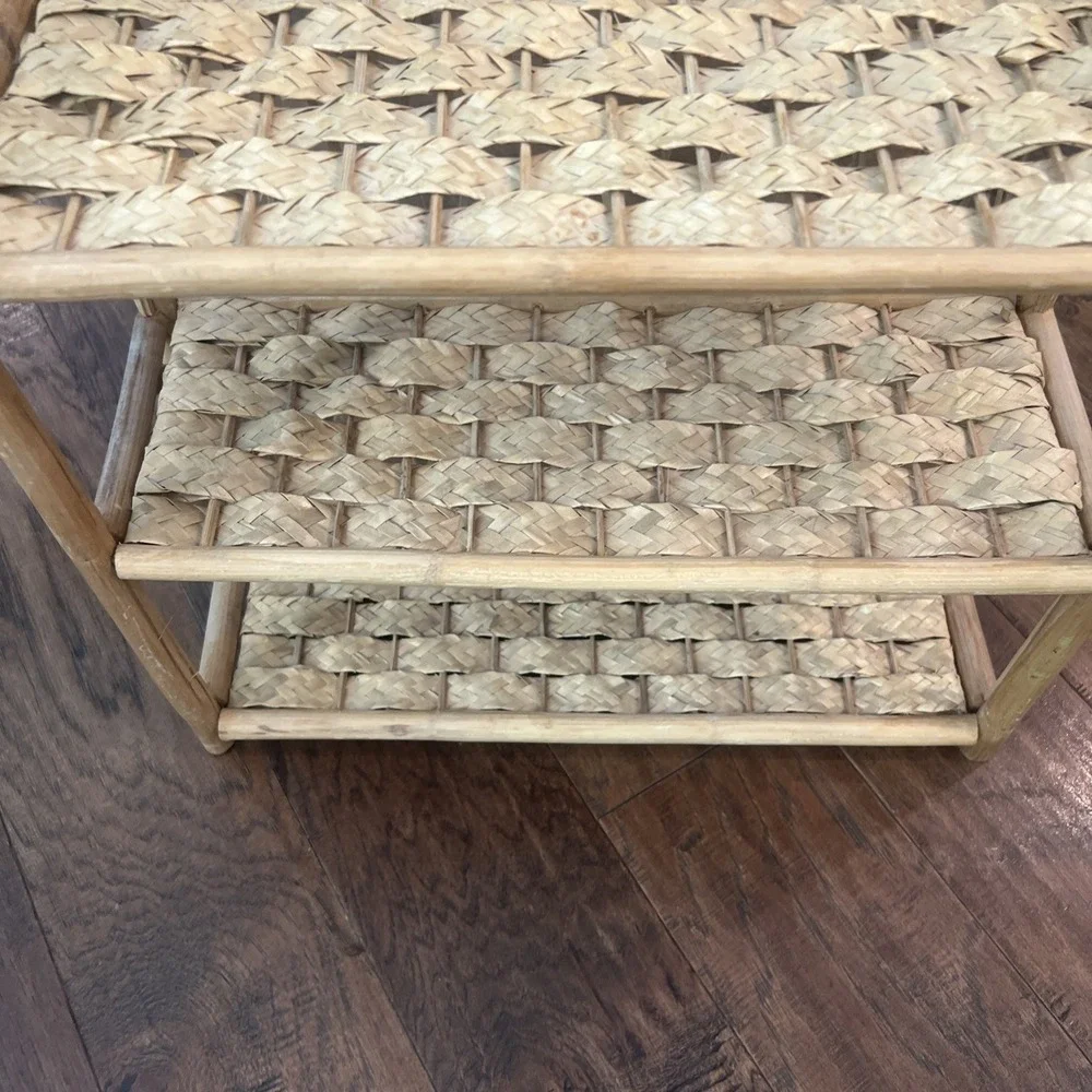 Vintage Wicker Rattan Bamboo Bathroom Wall Shelf Boho 3 Tiers